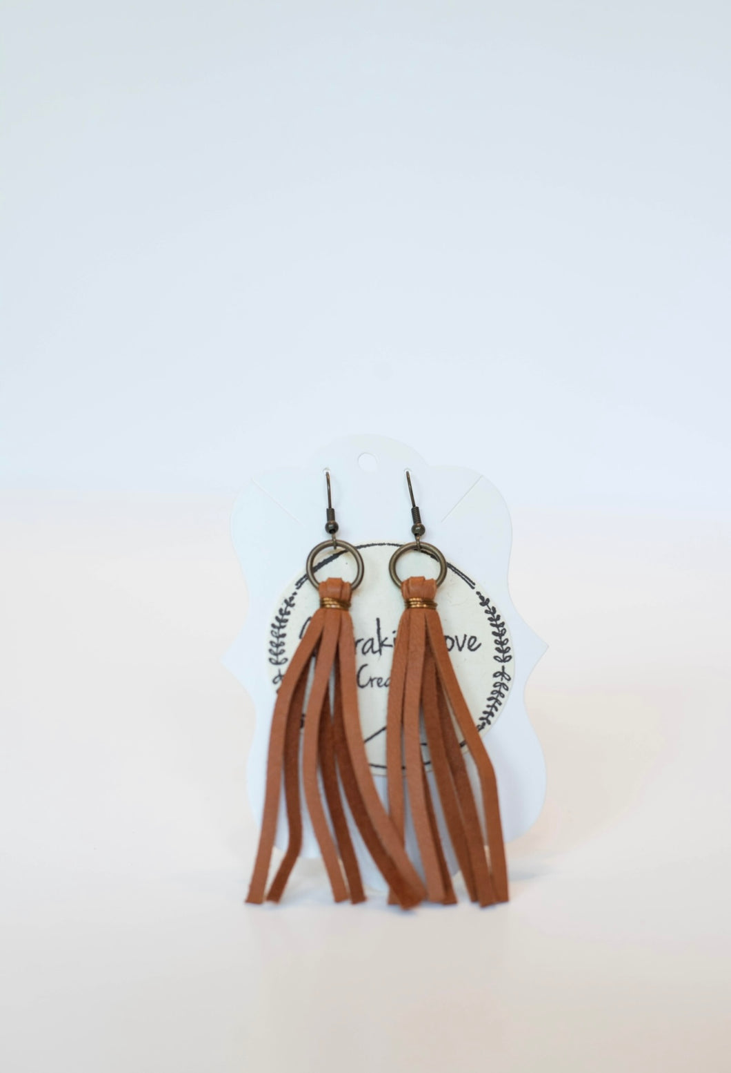 Meraki Grove: Brown Leather Tassel Earrings